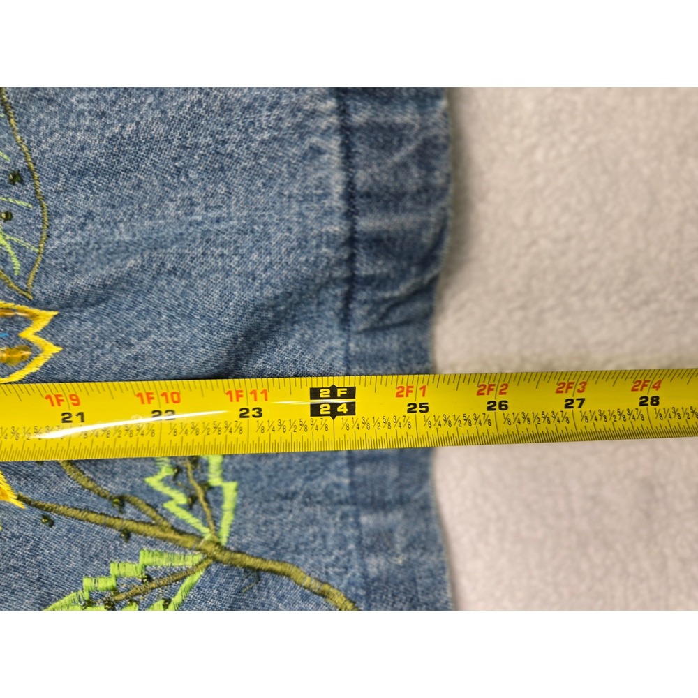 Vintage Embroidered Sunflower Ladybug Denim Jacket Blue Large L Cotton Pockets - Picture 14 of 16